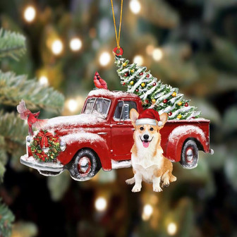 Ornament- Corgi 3-Cardinal & Truck Two Sided Ornament, Happy Christmas Ornament, Car Ornament - Thegiftio UK