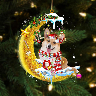 Ornament- Corgi On The Moon Merry Christmas Hanging Ornament Dog Ornament, Car Ornament, Christmas Ornament - Thegiftio UK