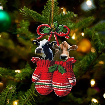 Ornament- Cow Inside Your Gloves Christmas Holiday-Two Sided Ornament, Happy Christmas Ornament, Car Ornament - Thegiftio UK
