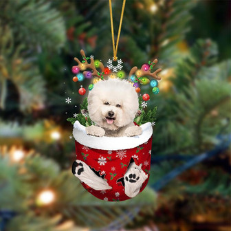 Ornament- CREAM Bichon Frise-In Christmas Pocket Two Sides Ornament, Happy Christmas Ornament, Car Ornament - Thegiftio UK