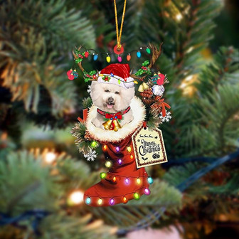 Ornament- CREAM Bichon Frise-Xmas Boot-Two Sided Ornament, Happy Christmas Ornament, Car Ornament - Thegiftio UK