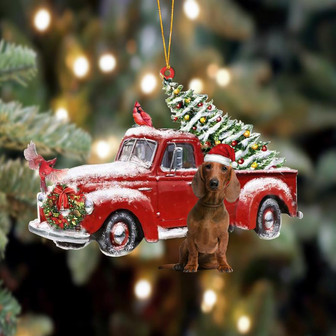 Ornament- Dachshund 2-Cardinal & Truck Two Sided Ornament, Happy Christmas Ornament, Car Ornament - Thegiftio UK