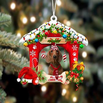 Ornament- Dachshund 2-Christmas House Two Sided Ornament, Happy Christmas Ornament, Car Ornament - Thegiftio UK