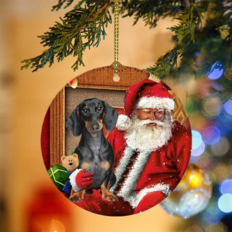 Ornament- Dachshund-2 With Santa Christmas Ornament, Happy Christmas Ornament, Car Ornament - Thegiftio UK
