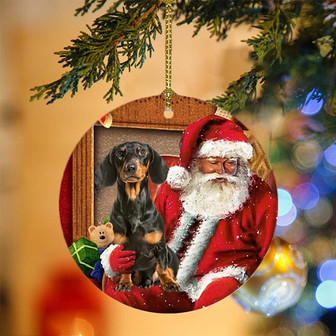 Ornament- Dachshund-3 With Santa Christmas Ornament, Happy Christmas Ornament, Car Ornament - Thegiftio UK