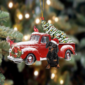 Ornament- Dachshund-Cardinal & Truck Two Sided Ornament, Happy Christmas Ornament, Car Ornament - Thegiftio UK