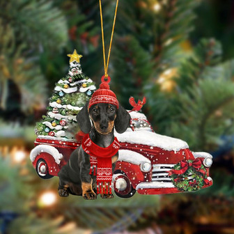 Ornament- Dachshund-Christmas Car Two Sided Ornament, Happy Christmas Ornament, Car Ornament - Thegiftio UK