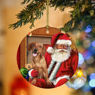 Ornament- Dachshund With Santa Christmas Ornament, Happy Christmas Ornament, Car Ornament - Thegiftio UK