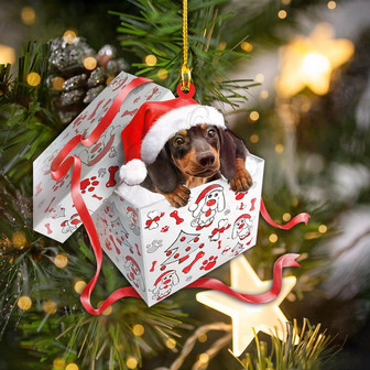 Ornament- Dashund - Christmas Gift Shape Ornament, Happy Christmas Ornament, Car Ornament - Thegiftio UK
