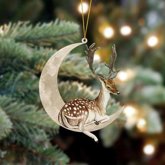 Ornament- Deer Sits On The Moon Hanging Ornament Dog Ornament, Car Ornament, Christmas Ornament - Thegiftio