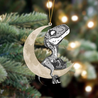 Ornament- Dinosaur Sits On The Moon Hanging Ornament Dog Ornament, Car Ornament, Christmas Ornament - Thegiftio UK