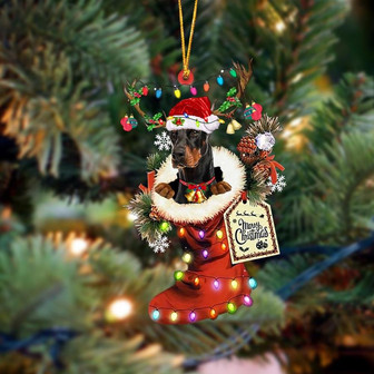 Ornament- Doberman-Xmas Boot-Two Sided Ornament, Happy Christmas Ornament, Car Ornament - Thegiftio UK
