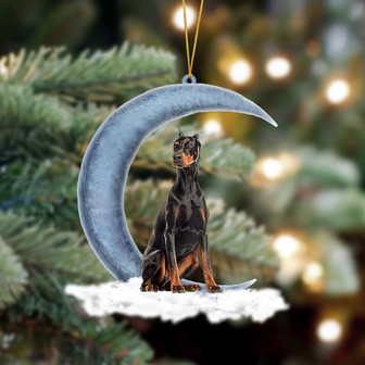 Ornament- Dobermann Sits On The Moon Hanging Ornament Dog Ornament, Car Ornament, Christmas Ornament - Thegiftio UK