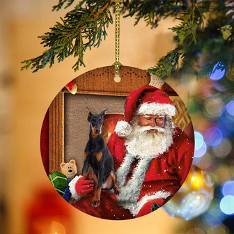 Ornament- Dobermans With Santa Christmas Ornament, Happy Christmas Ornament, Car Ornament - Thegiftio UK