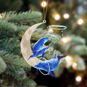 Ornament- Dolphin Sits On The Moon Hanging Ornament Dog Ornament, Car Ornament, Christmas Ornament - Thegiftio UK