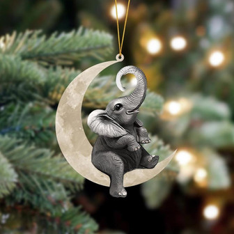 Ornament- Elephant Sits On The Moon Hanging Ornament Dog Ornament, Car Ornament, Christmas Ornament - Thegiftio UK