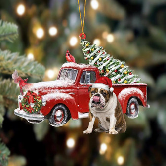 Ornament- English Bulldog-Cardinal & Truck Two Sided Ornament, Happy Christmas Ornament, Car Ornament - Thegiftio UK
