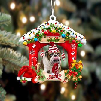Ornament- English Bulldog-Christmas House Two Sided Ornament, Happy Christmas Ornament, Car Ornament - Thegiftio UK