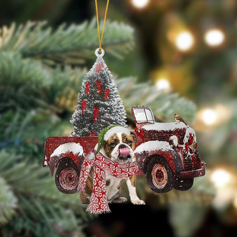 Ornament- English Bulldog-Christmas Truck Two Sided Ornament, Happy Christmas Ornament, Car Ornament - Thegiftio UK