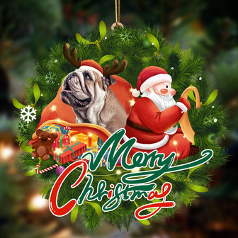Ornament- English Bulldog-Santa & dog Hanging Ornament, Happy Christmas Ornament, Car Ornament - Thegiftio UK