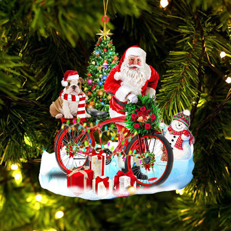Ornament- English Bulldog On Santa's Bike Ornament Dog Ornament, Car Ornament, Christmas Ornament - Thegiftio UK