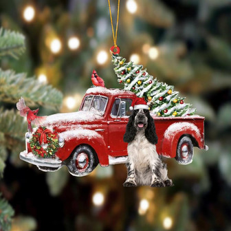 Ornament- English Cocker Spaniel 1-Cardinal & Truck Two Sided Ornament, Christmas Ornament, Car Ornament - Thegiftio UK