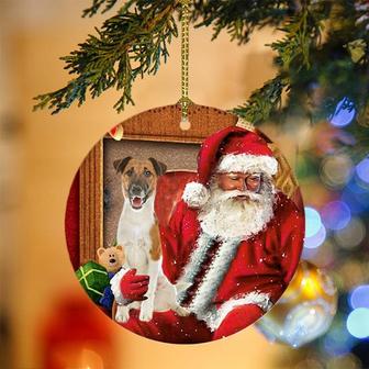 Ornament- Fox Terrier With Santa Christmas Ornament, Happy Christmas Ornament, Car Ornament - Thegiftio UK