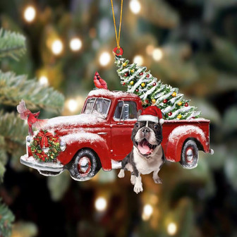 Ornament- French Bulldog 2-Cardinal & Truck Two Sided Ornament, Happy Christmas Ornament, Car Ornament - Thegiftio UK