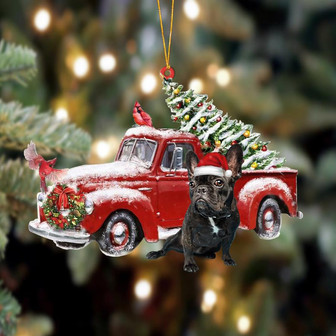 Ornament- French Bulldog 4-Cardinal & Truck Two Sided Ornament, Happy Christmas Ornament, Car Ornament - Thegiftio UK