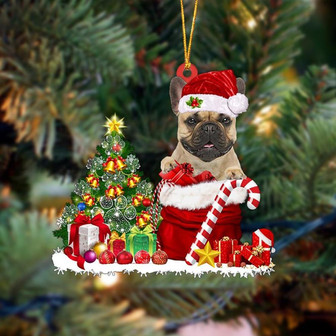 Ornament- French Bulldog Gift Bag Merry Christmas Ornament Dog Ornament, Car Ornament, Christmas Ornament - Thegiftio UK