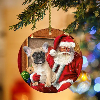 Ornament- French Bulldog With Santa Christmas Ornament, Happy Christmas Ornament, Car Ornament - Thegiftio UK