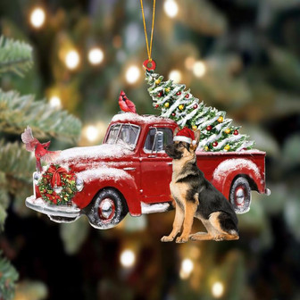 Ornament- German Shepherd-Cardinal & Truck Two Sided Ornament, Happy Christmas Ornament, Car Ornament - Thegiftio UK