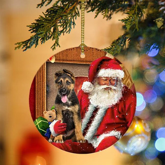 Ornament- German Shepherd With Santa Christmas Ornament, Happy Christmas Ornament, Car Ornament - Thegiftio UK