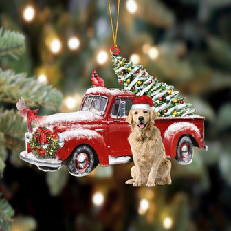 Ornament- Golden Retriever 1-Cardinal & Truck Two Sided Ornament, Happy Christmas Ornament, Car Ornament - Thegiftio UK