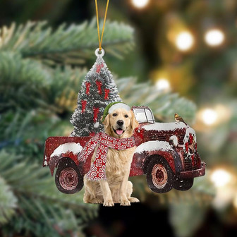 Ornament- Golden Retriever 1-Christmas Truck Two Sided Ornament, Happy Christmas Ornament, Car Ornament - Thegiftio UK