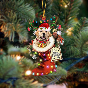 Ornament- Golden Retriever 2-Xmas Boot-Two Sided Ornament, Happy Christmas Ornament, Car Ornament - Thegiftio UK