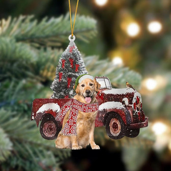 Ornament- Golden Retriever 3-Christmas Truck Two Sided Ornament, Happy Christmas Ornament, Car Ornament - Thegiftio UK