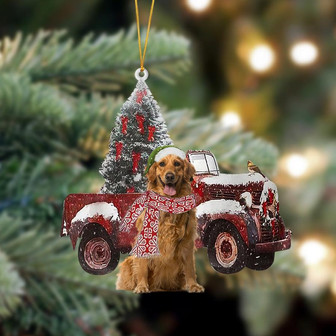 Ornament- Golden Retriever 4-Christmas Truck Two Sided Ornament, Happy Christmas Ornament, Car Ornament - Thegiftio UK