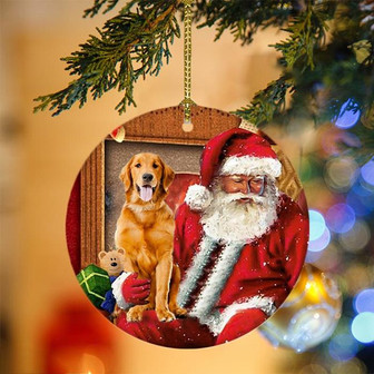 Ornament- Golden Retriever With Santa Christmas Ornament, Happy Christmas Ornament, Car Ornament - Thegiftio UK