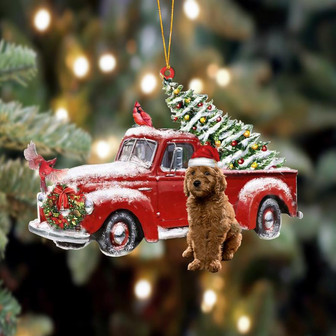 Ornament- Goldendoodle-Cardinal & Truck Two Sided Ornament, Happy Christmas Ornament, Car Ornament - Thegiftio UK