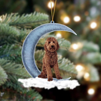 Ornament- Goldendoodle Sits On The Moon Hanging Ornament Dog Ornament, Car Ornament, Christmas Ornament - Thegiftio UK