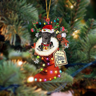 Ornament- Great Dane 1-Xmas Boot-Two Sided Ornament, Happy Christmas Ornament, Car Ornament - Thegiftio UK