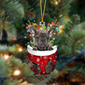 Ornament- Grey French Bulldog-In Christmas Pocket Two Sides Ornament, Happy Christmas Ornament, Car Ornament - Thegiftio UK