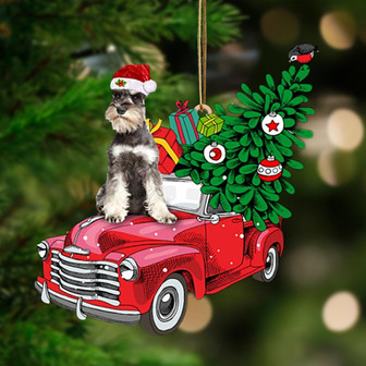 Ornament- GREY Miniature Schnauzer-Pine Truck Hanging Ornament, Happy Christmas Ornament, Car Ornament - Thegiftio UK