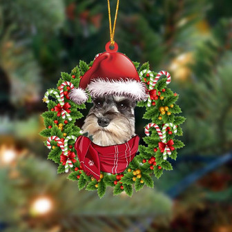 Ornament- GREY Miniature Schnauzer-Xmas Bandana Hanging Ornament, Happy Christmas Ornament, Car Ornament - Thegiftio UK