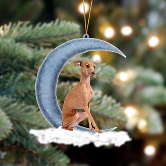Ornament- Greyhound Sits On The Moon Hanging Ornament Dog Ornament, Car Ornament, Christmas Ornament - Thegiftio UK