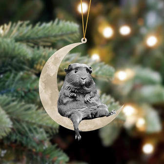 Ornament- Guinea Sits On The Moon Hanging Ornament Dog Ornament, Car Ornament, Christmas Ornament - Thegiftio UK