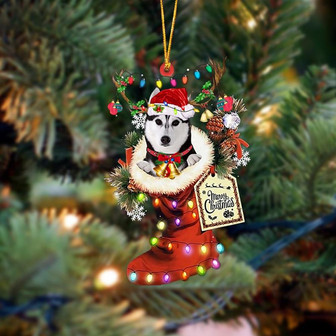 Ornament- Husky 1-Xmas Boot-Two Sided Ornament, Happy Christmas Ornament, Car Ornament - Thegiftio UK