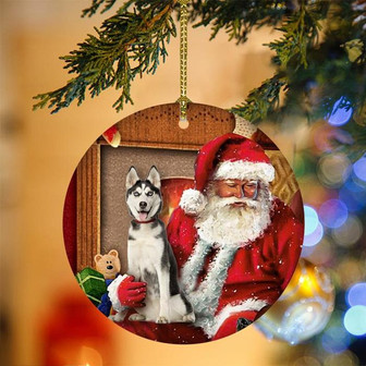 Ornament- Husky With Santa Christmas Ornament, Happy Christmas Ornament, Car Ornament - Thegiftio UK