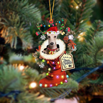 Ornament- Italian Greyhound-Xmas Boot-Two Sided Ornament, Happy Christmas Ornament, Car Ornament - Thegiftio UK